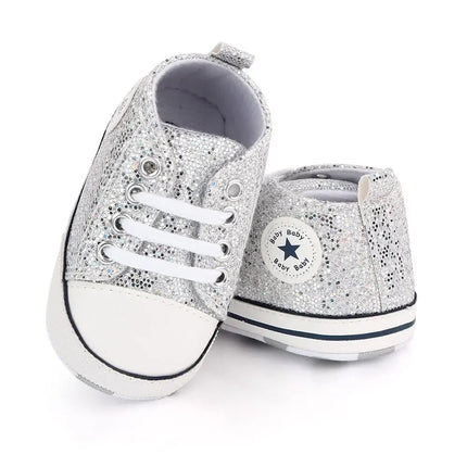 2024 Newborn Sequined Canvas Baby Sneakers Casual Baby Boys Girls Toddler Multi-Color Soft Sole Non-slip Walking Shoes