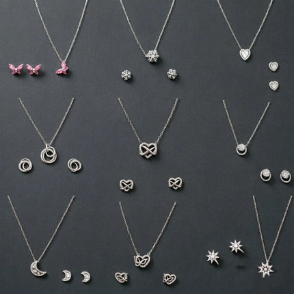 925 Silver Moon Earrings&Necklace Sets Infinity Heart Earring &Necklace S925 For Women Popular Engagement Jewelry Gift