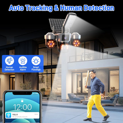 V380 8K 15MP WiFi Solar Camera With Solar Lighting 3-Screen Security Protection Wireless WiFi Solar Outdoor Surveillance