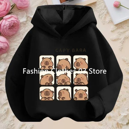 Cartoon Fun Capybara Cute Print Boys and Girls Soft Hoodie Fall and Winter Outdoor Leisure Sports Children's Hooded Sweatshirt