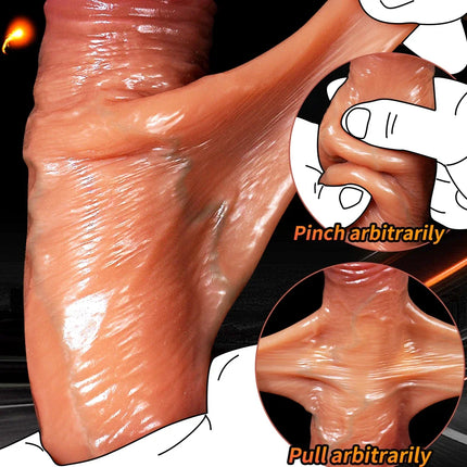 Skin-sliding foreskin dildo. Realistic dildos for women, anal-vaginal stimulation, long fake penis butt plug sex toys for women.