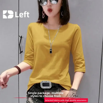 High-End Pure Cotton T-Shirt Women's Summer 3/4 Sleeve 2025 New Korean Style Fashionable Simple Slimming Top Body Shirt