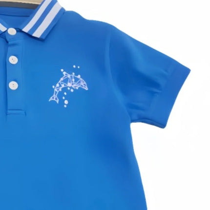 Summer boys style embroidery color contrast lapel single breasted blue short sleeve T-shirt breathable comfortable POLO shirt to