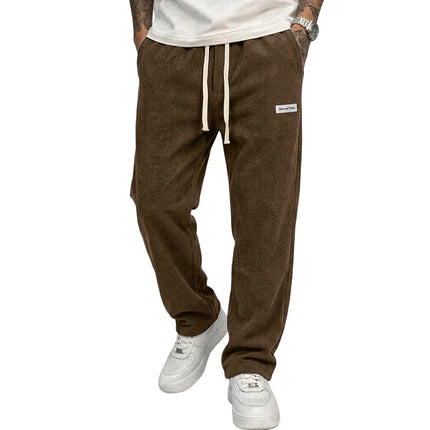 Men's Baggy Pants Casual Corduroy Trousers Drawstring Elastic Waist Straight Sweatpants Jogger Gym Man Pants Men's Work Pants