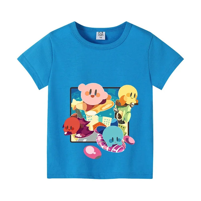 Star Kirbys Summer Short Sleeve Kid Cute T-shirt Colorful Tops Baby Cartoon Fashion Tee Kawaii Game Boy Girl Casual Clothes Gift
