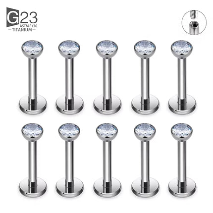 10Pc/50Pc G23 Ttianium Labret Ear Lip Stud Jewelry Square CZ Stone Cartilage Tragus Earring Tongue studs Threaded Body Jewelry