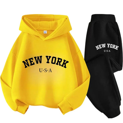 Kids Fashion Simple USA New York Alphabet Print Casual Suit Boys Outdoor Sports Suit Girls Fall and Winter Comfortable Warm Suit