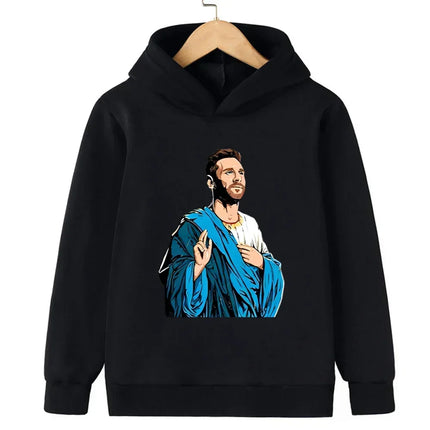Messi Printed Children's Hooded Hoodie Plus Velvet Sweatshirt Casual Sportswear Pullover Black Top Boy and Girl Kid Baby Clothes