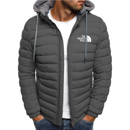 Men's hooded windproof jacket, warm parka coat, casual and comfortable, outdoor zip-up jacket, street fashion, camping, winter
