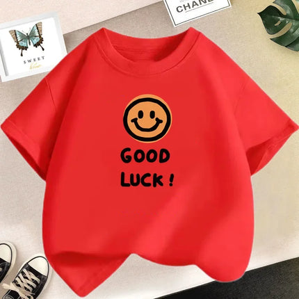Smile Print Cotton T-Shirt for Girls Casual O Neck Short-Sleeve Kids Fashion Summer T-Shirts Tops Baby Tees Child Clothes