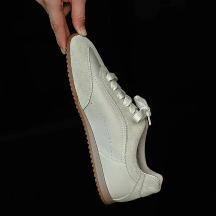 Ins Fashion Suede Leather Women Sneakers Lace Up Flat Shoes Genuine Leather  Ladies Flats Casual Shoes