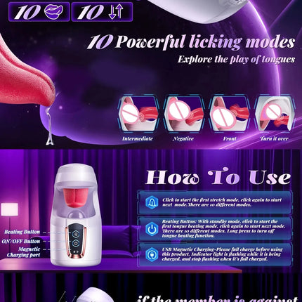 KUSHOR Tongue Licking Male Masturbator 10 Thrusting Blowjob Sex Machine Stroker for Glans Training Sex Toys for Men Pleasure
