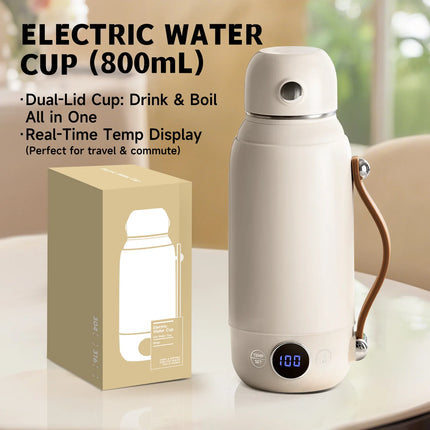 800ML Portable Electric Water Cup 2 In 1 Boil & Drink Smart Temp Display Thermos Kettle Constant Temperature Travel Heating Mug