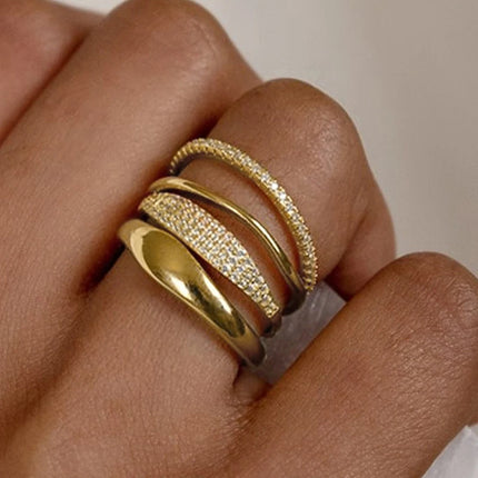 Huitan Trendy 4Pcs Set of Rings for Women Gold Color/Silver Color Finger Jewelry Shiny Zirconia Detachable Wear Lady Accessories