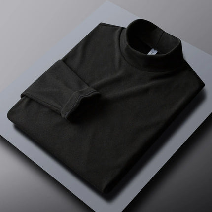 2026 Spring New Men's Turtleneck T-shirt Long Sleeve Slim Fit Solid Color High Elastic Bottoming Pullovers Basic Style Male Tops