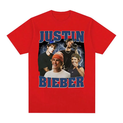Rap Singer Justin Bieber 2025 Tour Pattern T-shirt for Men and Women Harajuku Fashion Pop Music Casual Short-Sleeved T-shirt