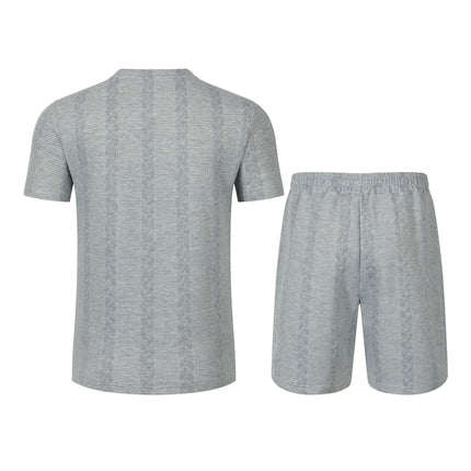 Summer men's new jacquard solid-color simple and fashionable comfortable round-neck short-sleeved short pants set
