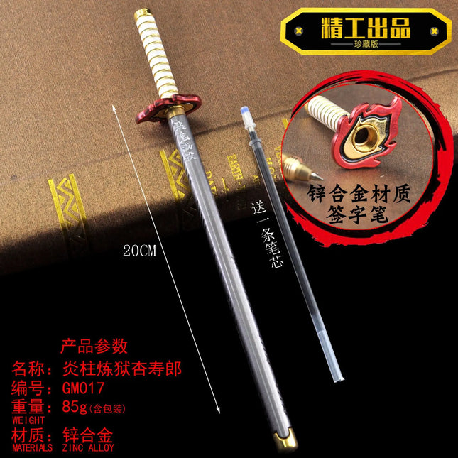 20CM Anime Demon Slayer Sword Model Gel Pen Kimetsu No Yaiba Tanjiro Weapon Black Refill Cosplay Prop Student Gift Box Package