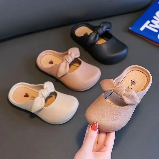 Children Slippers Children's Cute Bao Toe Shoes Wear Flat House Bow-tie Shoes Girls Shoes Slippers Kids House Slippers