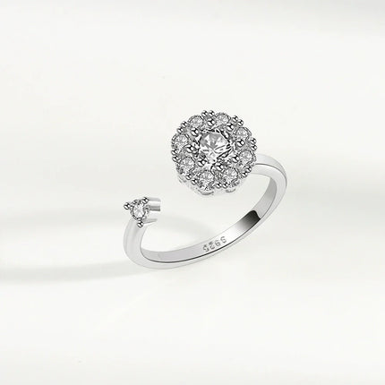 VENTFILLE 925 Sterling Silver Moon And Stars Zircon Rotatable Ring For Women Gift Diamond Relieve Stress Ring Jewelry Wholesale