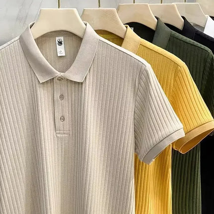 Fashionable Casual Knitted Striped Men's Polo Shirt Breathable Lightweight Summer Suitable for All Ages And Occasions