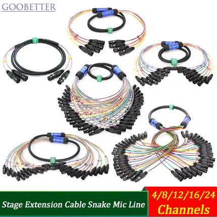 Professional 4/8/12/16/24 Channel XLR Snake Cable, Male to Female, Shielded Audio Extension for Stage Studio Mixer