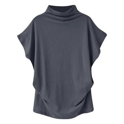 Ladies' New Trendy Fashion Solid Color Soft Turtleneck Top High-End Basic Daily Commute Thin Short Sleeve Pleated Clothing