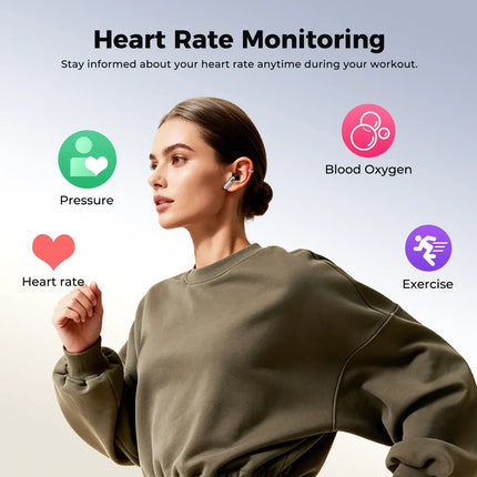 HTC NE46 Sports Wireless Bluetooth Headphones with Heart Rate Monitor LED Touchscreen Noise Reduction In-Ear AI Translator Earbu