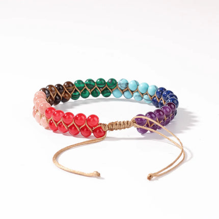 7 Chakras Natural Stone Anklet For Women Symbolize Happiness And Good Luck Crystal Braided Rope Ankle Bracelet Summer Jewelry