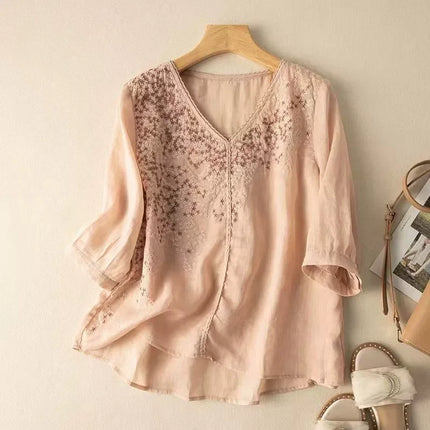 Fashion Thin Cotton Linen Y2k Tops Tee Women Clothing Summer Loose T Shirts Woman Embroidered T-shirt Blusa Casual Ladies tshirt