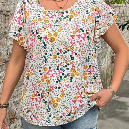 Women's plus-size full-flower print casual commuter shirt top