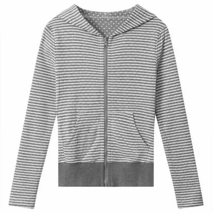American Streetwear Women Striped Hooded Cardigan Autumn Slim Fit Cropped Zip Up Sweatshirt Casual Long Sleeve Outerwear Coat