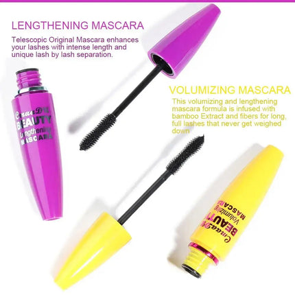 Volumizing Mascara Waterproof Lengthen Curl Quick Drying Smudge Proof Natural Fiber Lash Enhancer 4D Effect Makeup