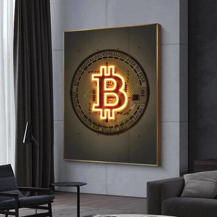 Neon Bitcoin Bull Crypto Gold Wall Art Canvas Painting Cattle Poster and Print Picture Home Decoration for Living Room Decor