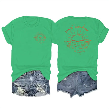 Beach Sunset Graphic T Shirts Women Men Beach Sunset Design Casual Tops Tees Tropical Beach Short Sleeve T-shirt