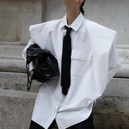 Clacive Fashion White Woman Blouse 2023 Elegant Lapel Long Sleeve Shirt Blusa Streetwear Chic Pocket Blusa  Top Female Clothing