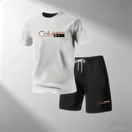 2026 Summer Men's Streetwear 2 Piece Set O-Neck T-Shirt+Sports Shorts Quick Dry Fitness Gym Running Suit Hot Sale Fashion Casual