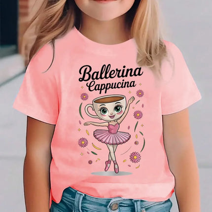Italian Brainrot Cute Meme T-Shirt for Girls Clothes Ballerina Cappuccino Print Tee Tops Pink Summer Kawaii Outfits Streetwear
