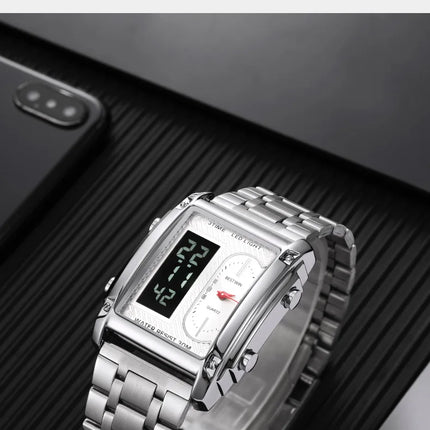 Men Wrist Watches Top Brand Luxury Relogio Masculino Stainless Steel Band Watch For Male Clock Men Dual Display Wrist Watch