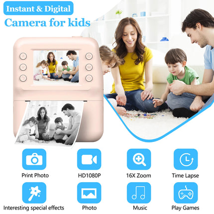 Kids Camera Instant Print,1080P Kids Instant Cameras that Print Photos,Christmas Birthday Gifts for Girls Age 3-12,Portable Toy for 3 4 5 6 7 8 9 10 Year Old Girls Boys Pink