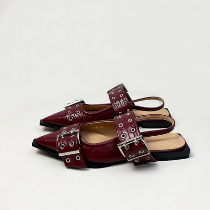 Big Size 43 Fashion Buckle Strap Ladies Flats Shoes Luxury Female Sandal Pointed Toe Women Flats With Shoes New In Summer Spring