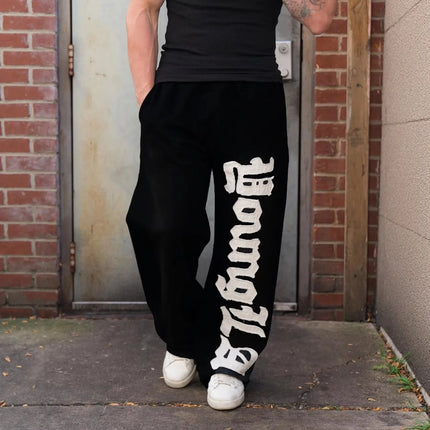 Man Young American trendy sweatpants collaboration anime joggers cotton terry print wide-leg casual pants hip-hop street pants