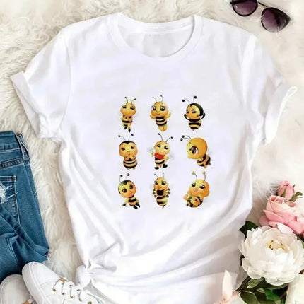 Cartoon Bee Pattern Print Summer Children's Short-Sleeved Shirt Kid Fashion Cotton T-shirt Girl Comfortable Leisure Top Clothes
