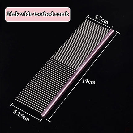 Pet Pink Comb Cat Dog Professional Stainless Steel Grooming Comb Dense Sparse Teeth Dog Cat Cleaning Brush Hair Reemoval Comb