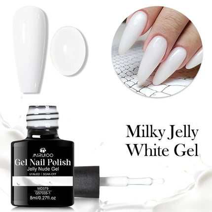 8ml Sheer Milky White Nail Gel Polish, Jelly Translucent Nail Lacquer for French Manicure Tips, Natural Looking, UV LED Cure