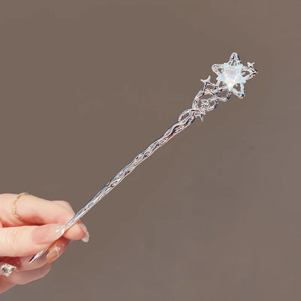 Romantic Moonstone Star Moon Hair Stick Metal Branch Hairpin Hair Fork Chinese Style Hair Accessories for Girls Hair Headwear