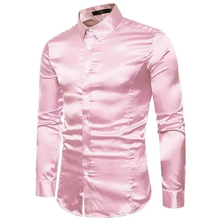 Amazon Spring Autumn Men's Long Sleeve Shirt Casual Fashionable Shiny Interior Top Men's European Style Foreign Trade Shirt