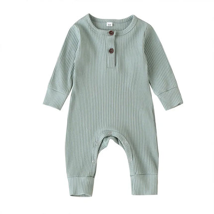 0-24months Newborn Baby Button Romper Solid Color Knit Ribbed Jumpsuit For Infant Boys And Girls Spring Autumn Long Playsuit