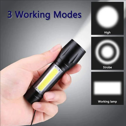 Mini LED Flashlight COB+XPE Portable Torch USB Charging Camping Lantern Zoomable Focus Light Tactical Flashlight with Pen Clip