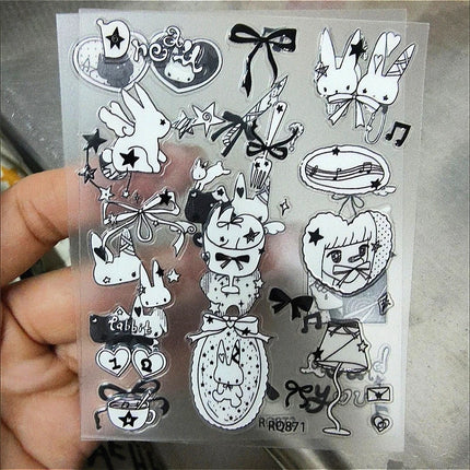2Pc Cute Black White Rabbit Decoration Stickers for DIY Scrapbooking Journal Phone Materials Sticker